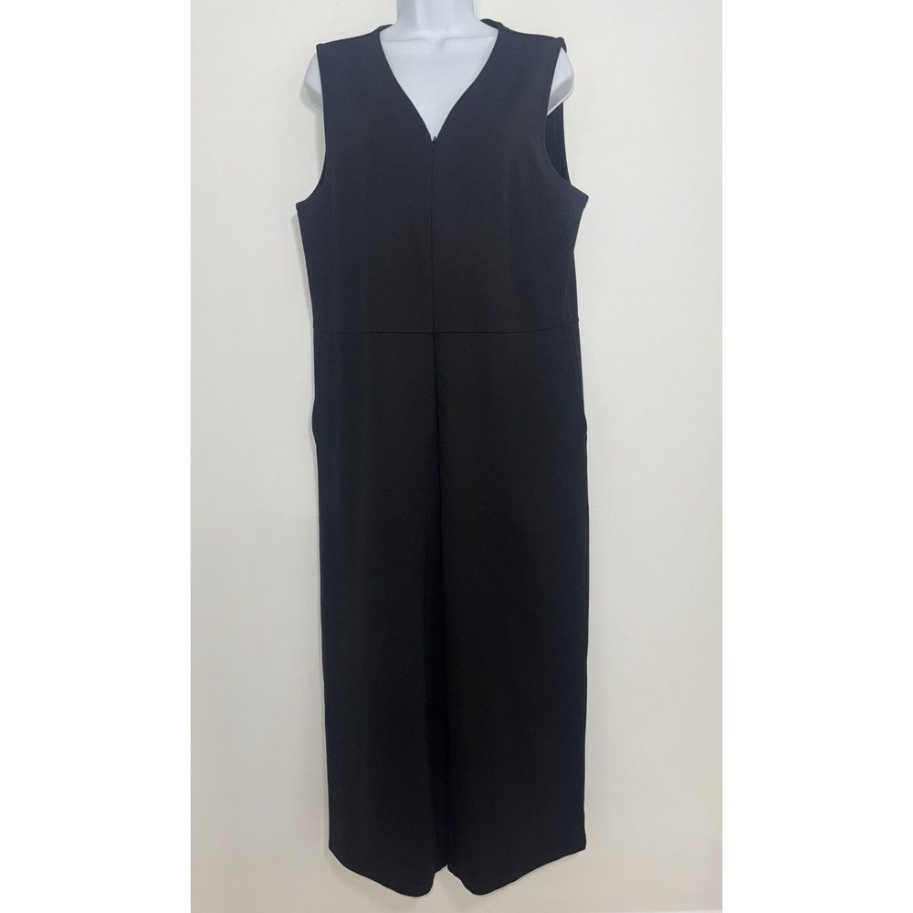 Eileen Fisher Washable Flex Ponte V-Neck Jumpsuit Black Front Zip Petite Large